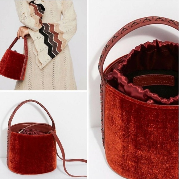 Free People Handbags - NWOT Free People Vivian Burgundy Bucket Velvet Bag